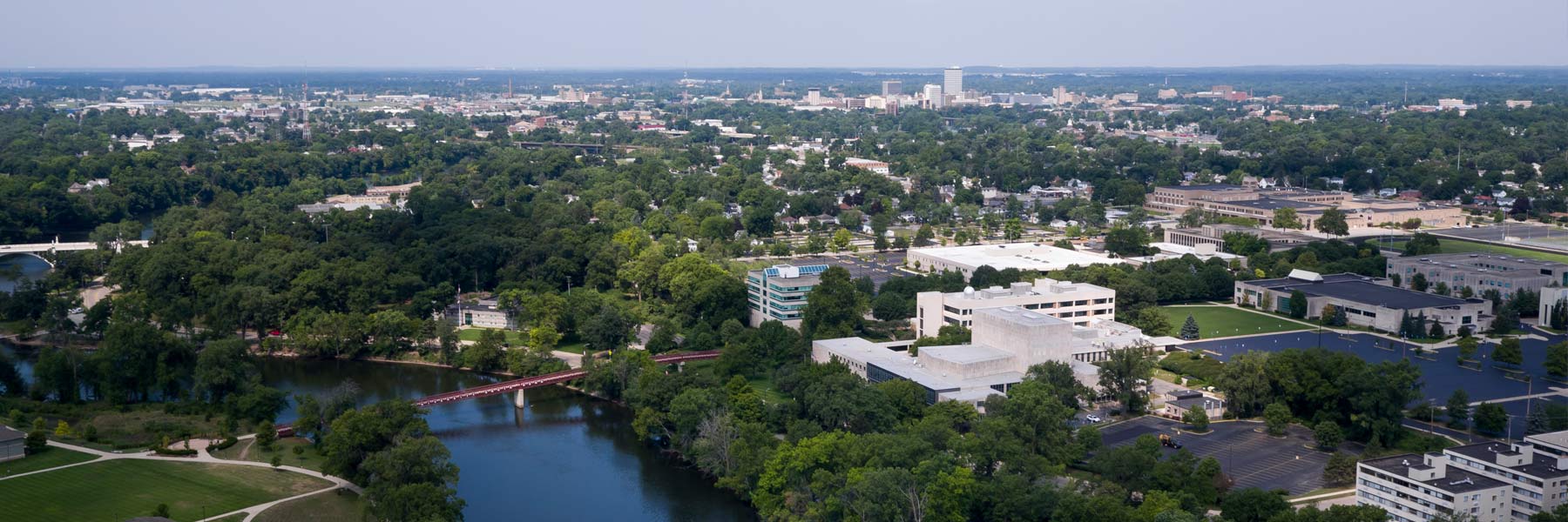 A gorgeous summer aerial view of the IU South Bend campus. 