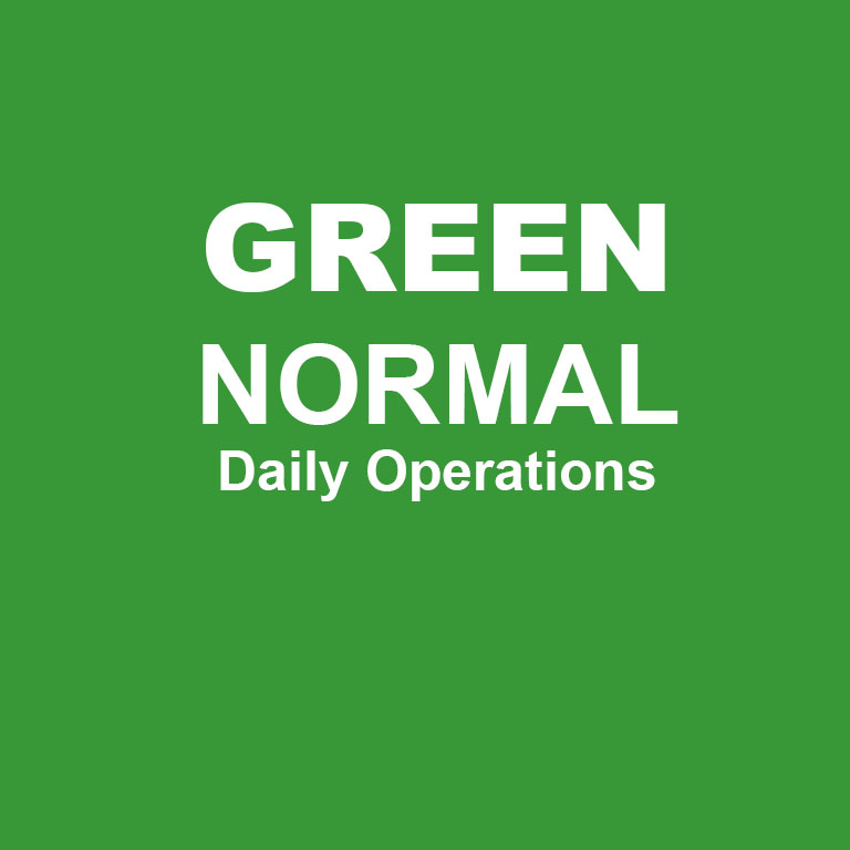 A green square that says "Green: Normal daily operations."