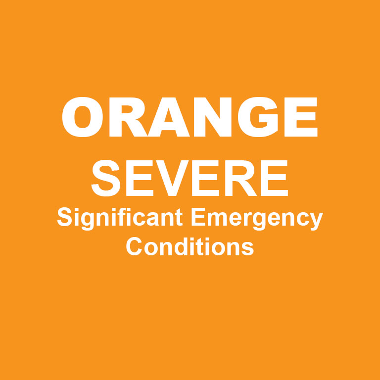An orange box with the words "Orange Severe Significant Emergency Conditions"