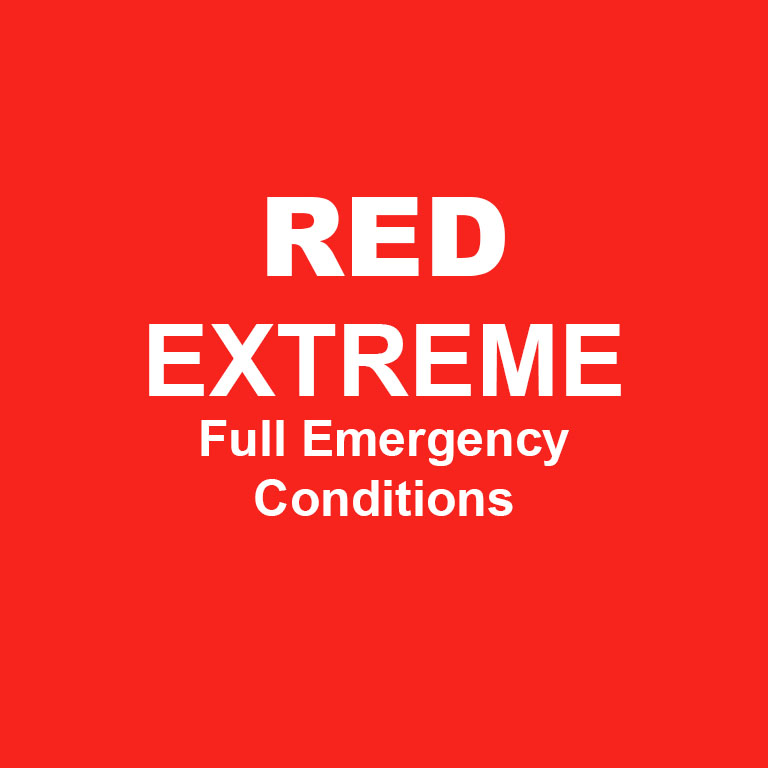 A red square with the words "Red Extreme Full Emergency Conditions"